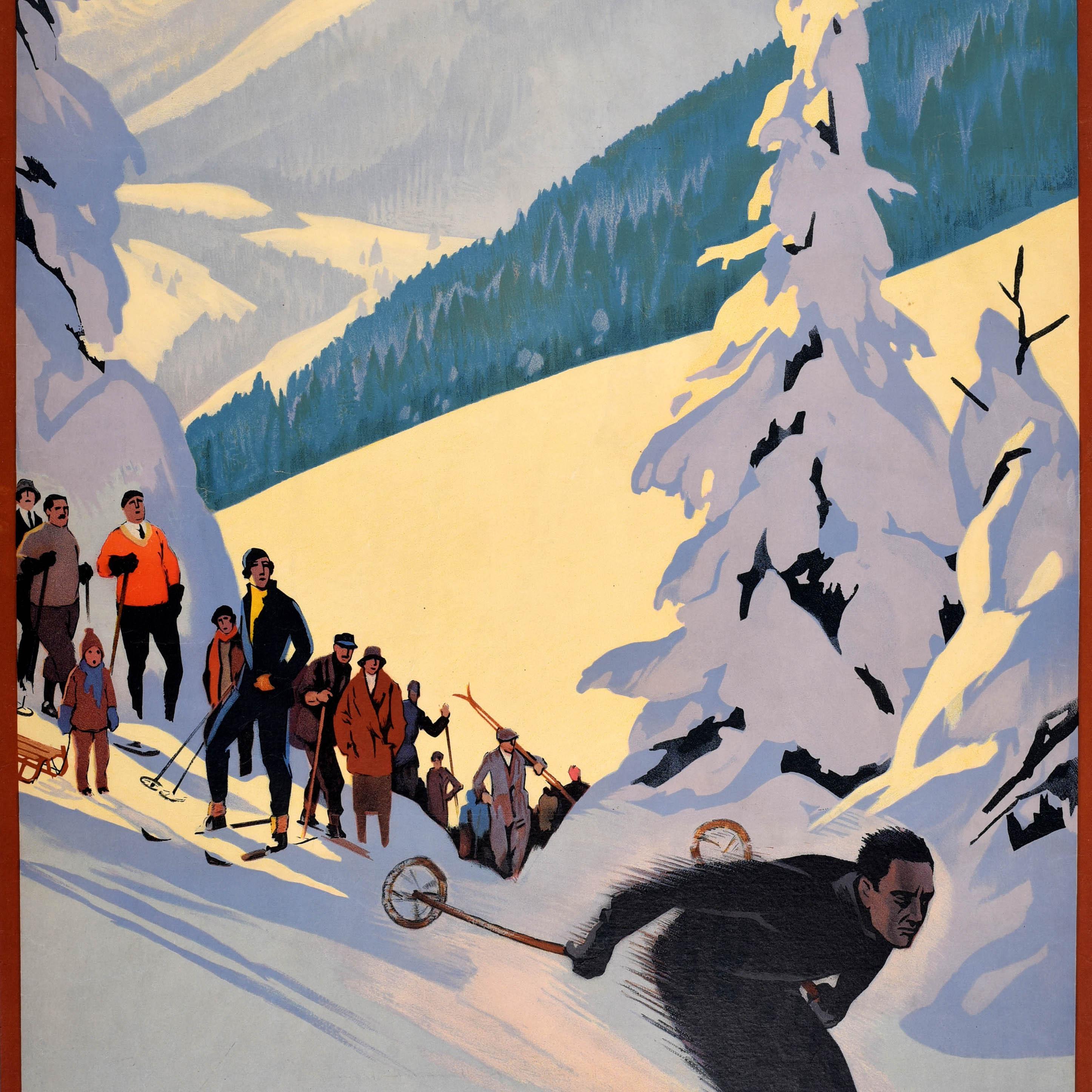 French Original Vintage Ski Travel Poster Winter Sports Vosges France Roger Broders For Sale