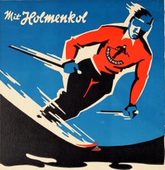 Original Vintage Ski Wax Advertising Poster Holmenkol Germany Skier Design Art
