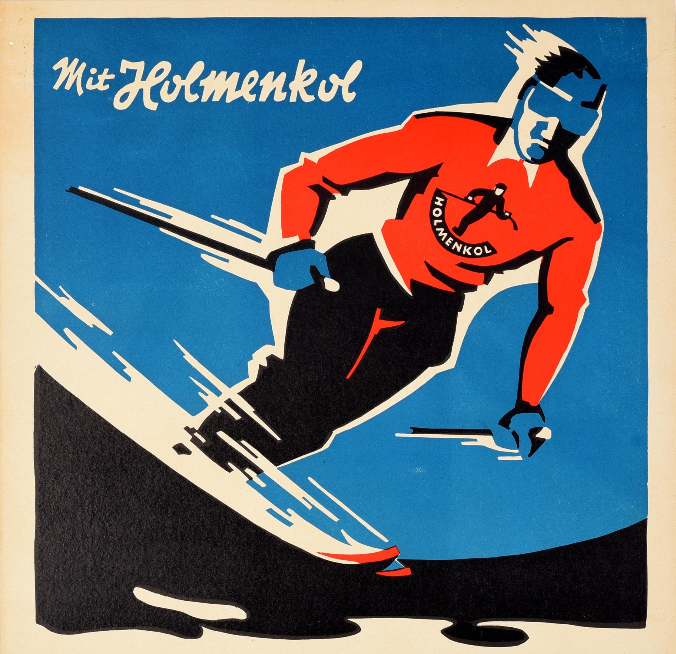 Original Vintage-Werbeplakat Holmenkol, Ski-Wachs-Werbeplakat, Deutschland, Ski-Design im Zustand „Gut“ im Angebot in London, GB
