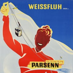 Original Vintage Ski Winter Sport Resort Poster Davos Weissfluh Swiss Peikert
