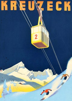 Original Vintage Ski Winter Sport Travel Poster Kreuzeck Garmisch Partenkirchen