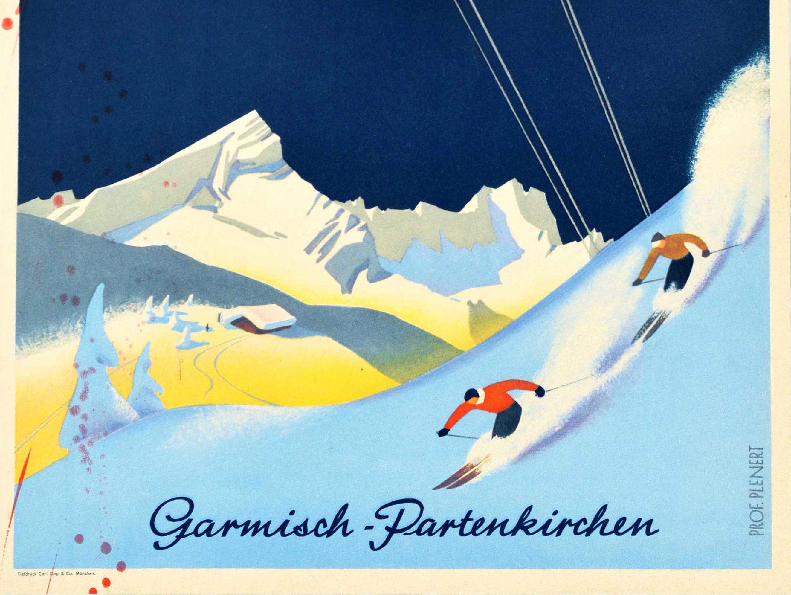 Original Vintage Ski-Wintersport-Reiseplakat Kreuzeck, Garmisch Partenkirchen, Österreich (Deutsch) im Angebot
