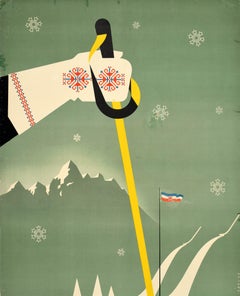 Original Vintage Skiing And Winter Sports Travel Poster Ski Slovenia Yugoslavia