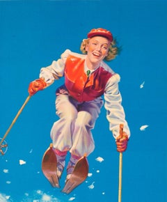Original Vintage Skiing Design American Tyre Advertising Poster U.S. Royal Tires