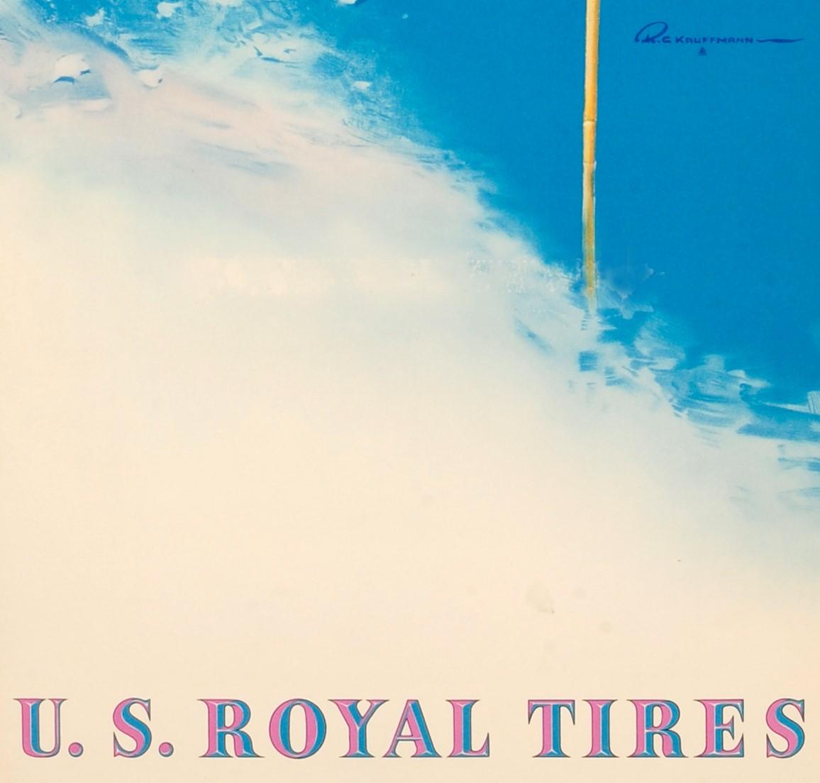 Mid-20th Century Original Vintage Skiing Design American Tyre Advertising Poster U.S. Royal Tires