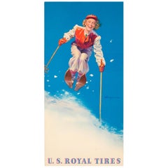 Original Vintage Skiing Design American Tyre Advertising Poster U.S. Royal Tires