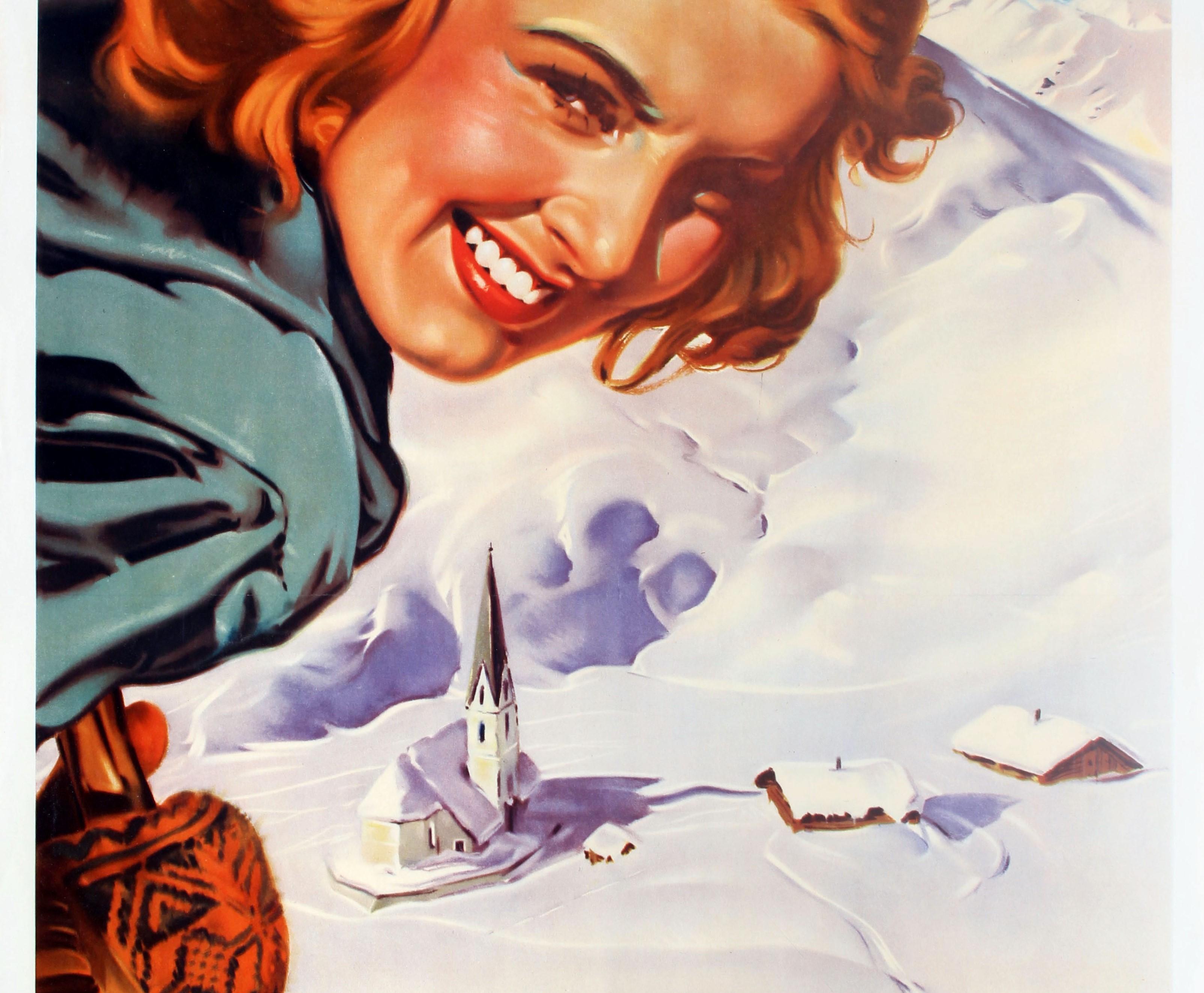 Austrian Original Vintage Skiing Poster by Aigner Winter Pleasures in Austria Osterreich