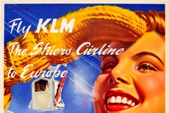 Poster originale d'epoca sullo sci di Paul Aigner - Sport invernali in Austria Fly KLM