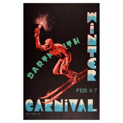 Original Vintage-Ski-Poster, Dartmouth College, Winterschliff 1953, Ski-Design