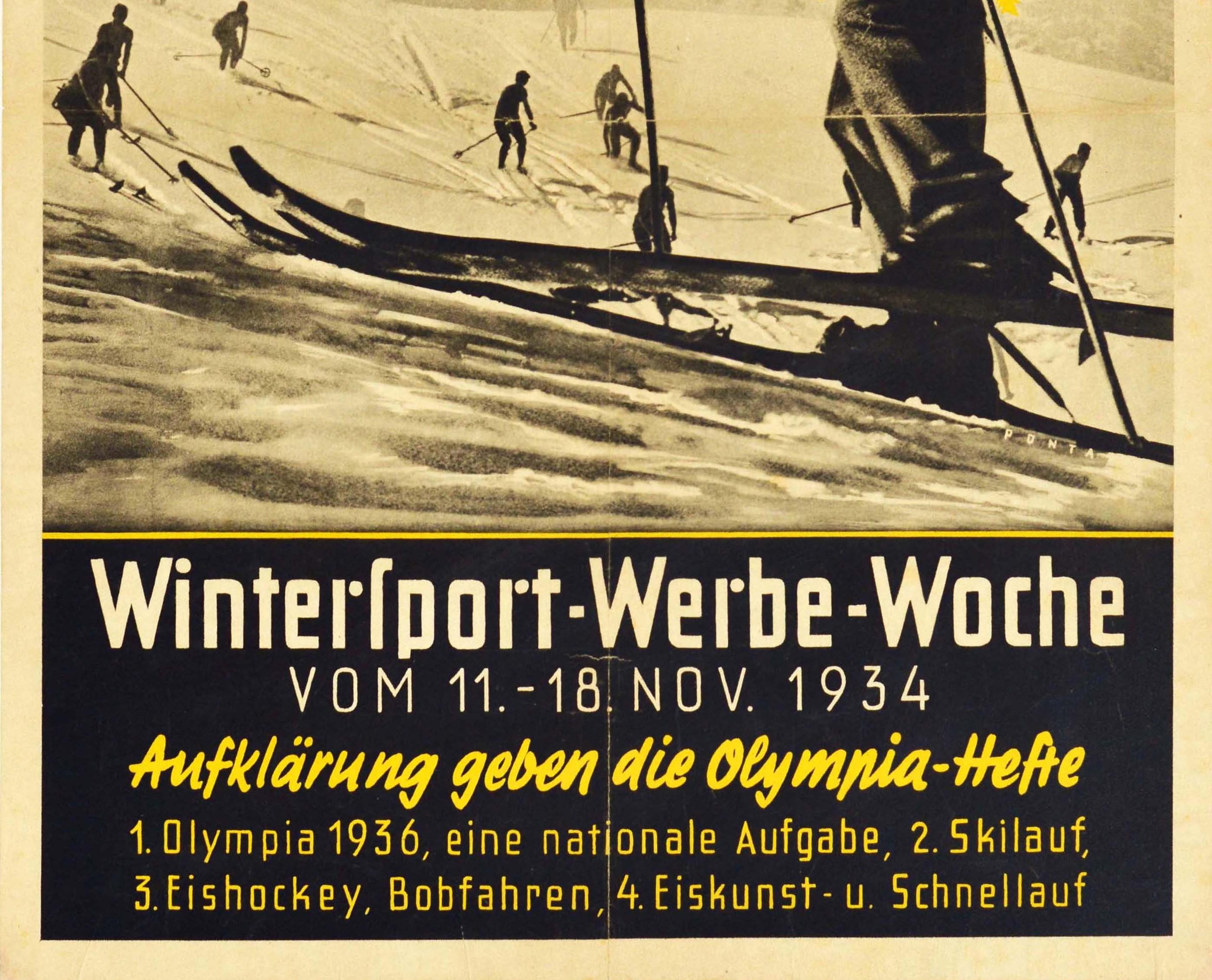 Original Vintage Skiing Poster Deutsche Winter Sport Week Olympic Games Germany In Good Condition For Sale In London, GB