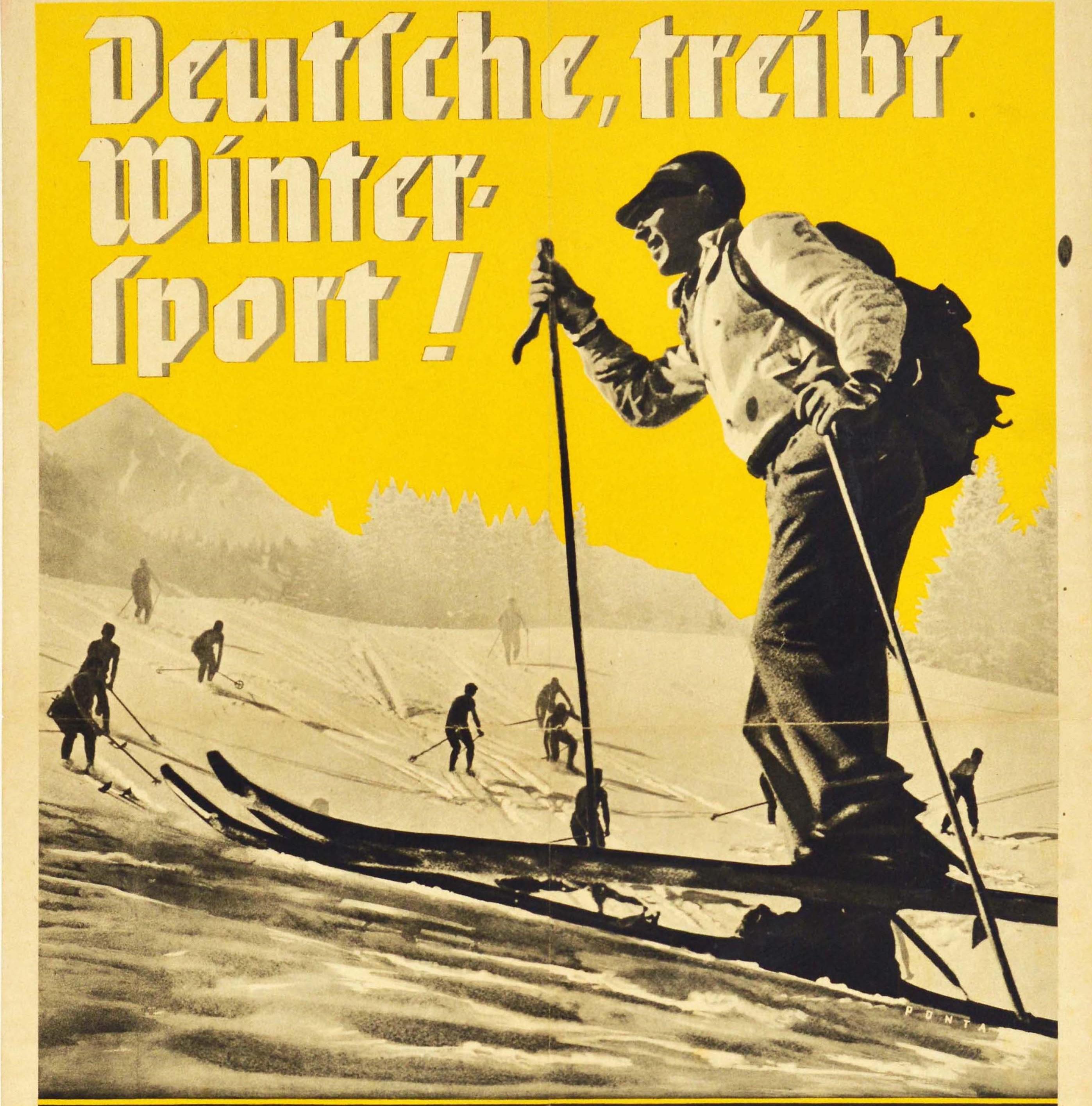 Mid-20th Century Original Vintage Skiing Poster Deutsche Winter Sport Week Olympic Games Germany For Sale