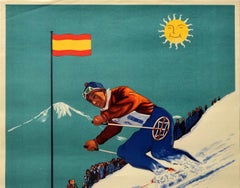Original Vintage Skiing Poster Nuria Catalonia Spain Pyrenees Ski Winter Sport