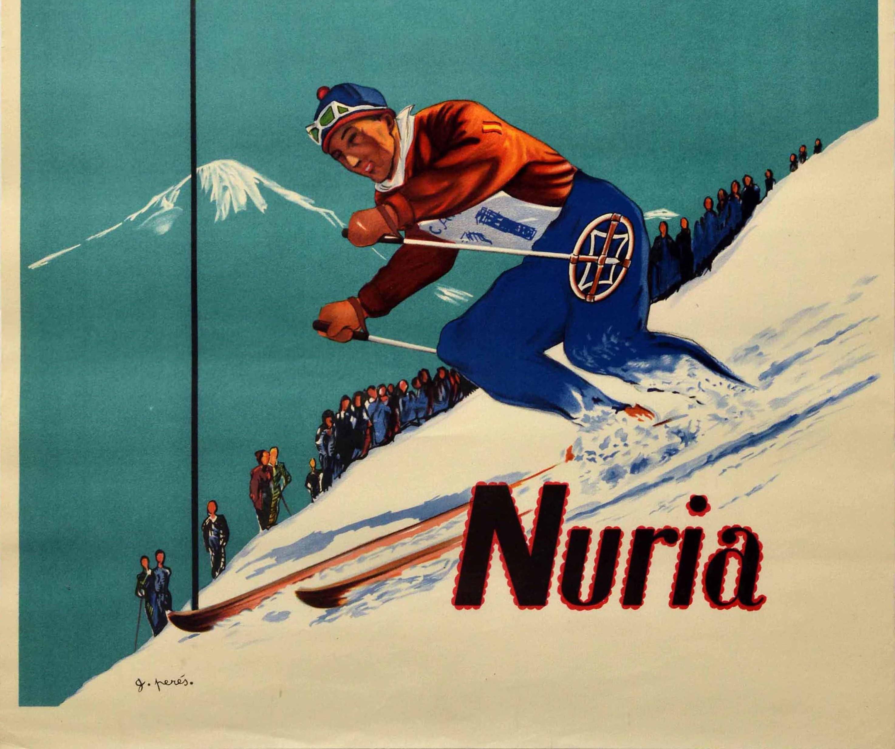 Espagnol Affiche de ski vintage d'origine Nuria Catalonia Espagne Pyrenees Ski Sport d'hiver en vente