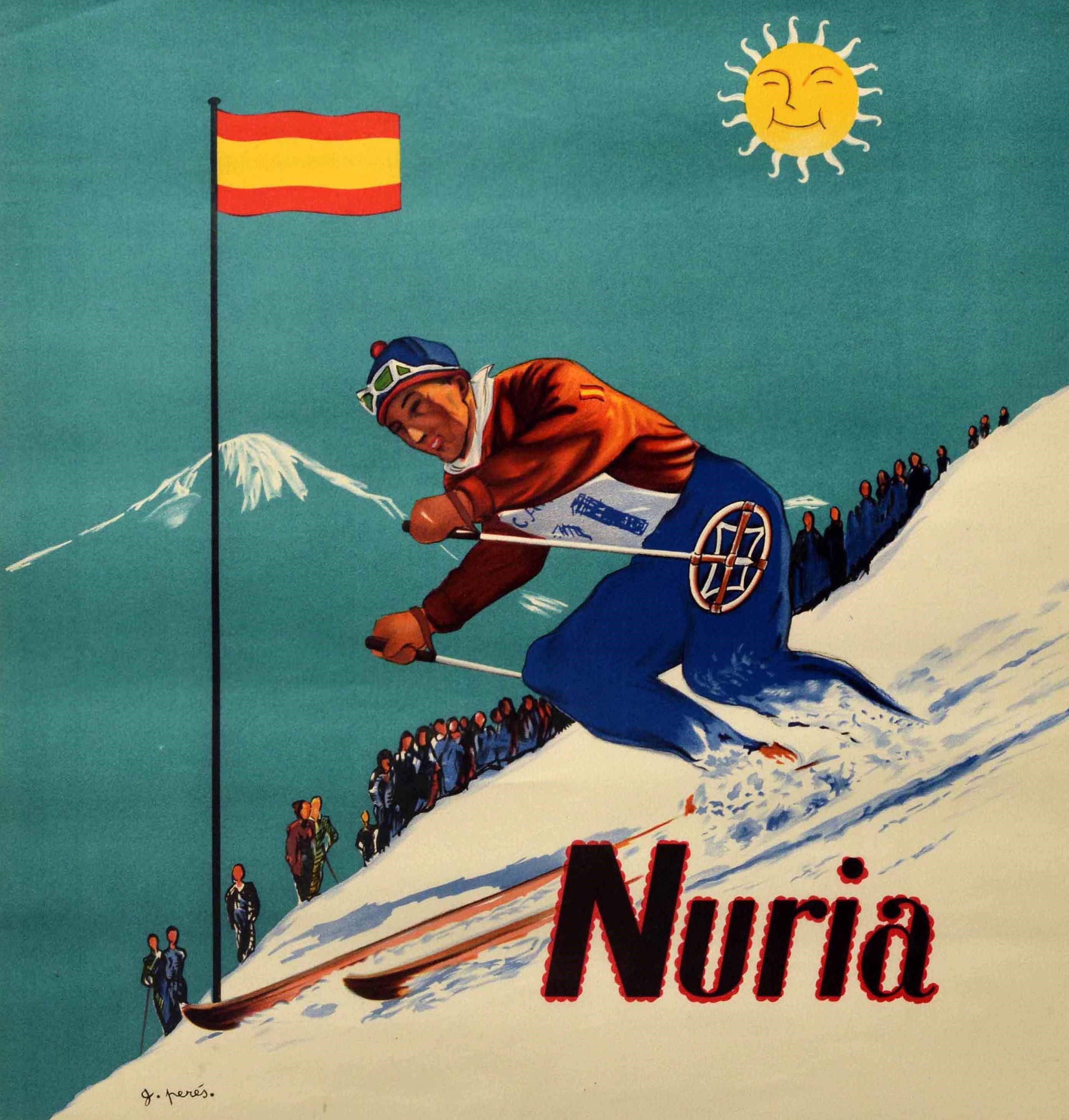 Affiche de ski vintage d'origine Nuria Catalonia Espagne Pyrenees Ski Sport d'hiver Bon état - En vente à London, GB