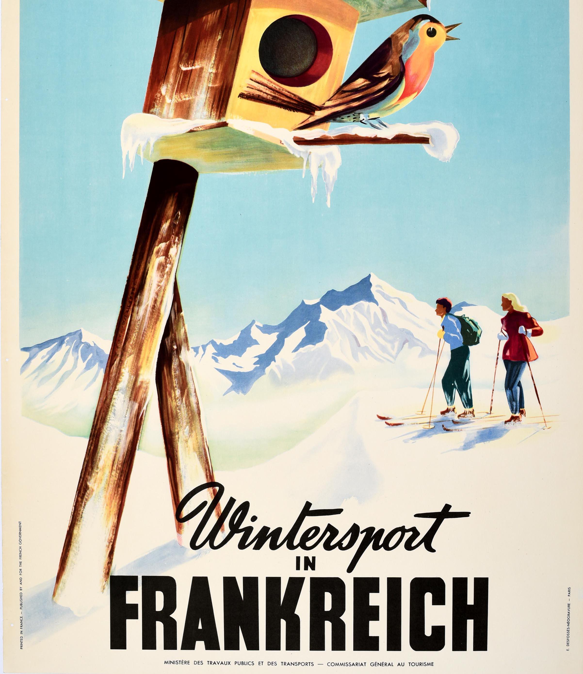 Original Vintage Skiing Poster Ski France Frankenreich Winter Sport Jean Leger In Good Condition For Sale In London, GB