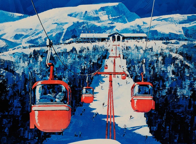 Original Vintage Skiing Poster Stowe Alpine Ski Resort Vermont Cable Car Ski Run at 1stDibs