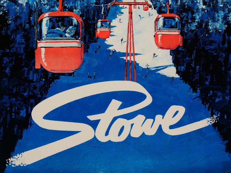 Original Vintage Skiing Poster Stowe Alpine Ski Resort Vermont Cable Car Ski Run at 1stDibs