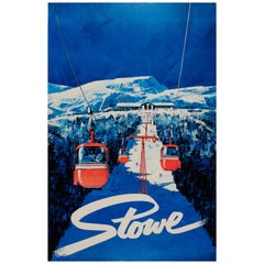 Original Vintage Skiing Poster Stowe Alpine Ski Resort Vermont Cable Car Ski Run