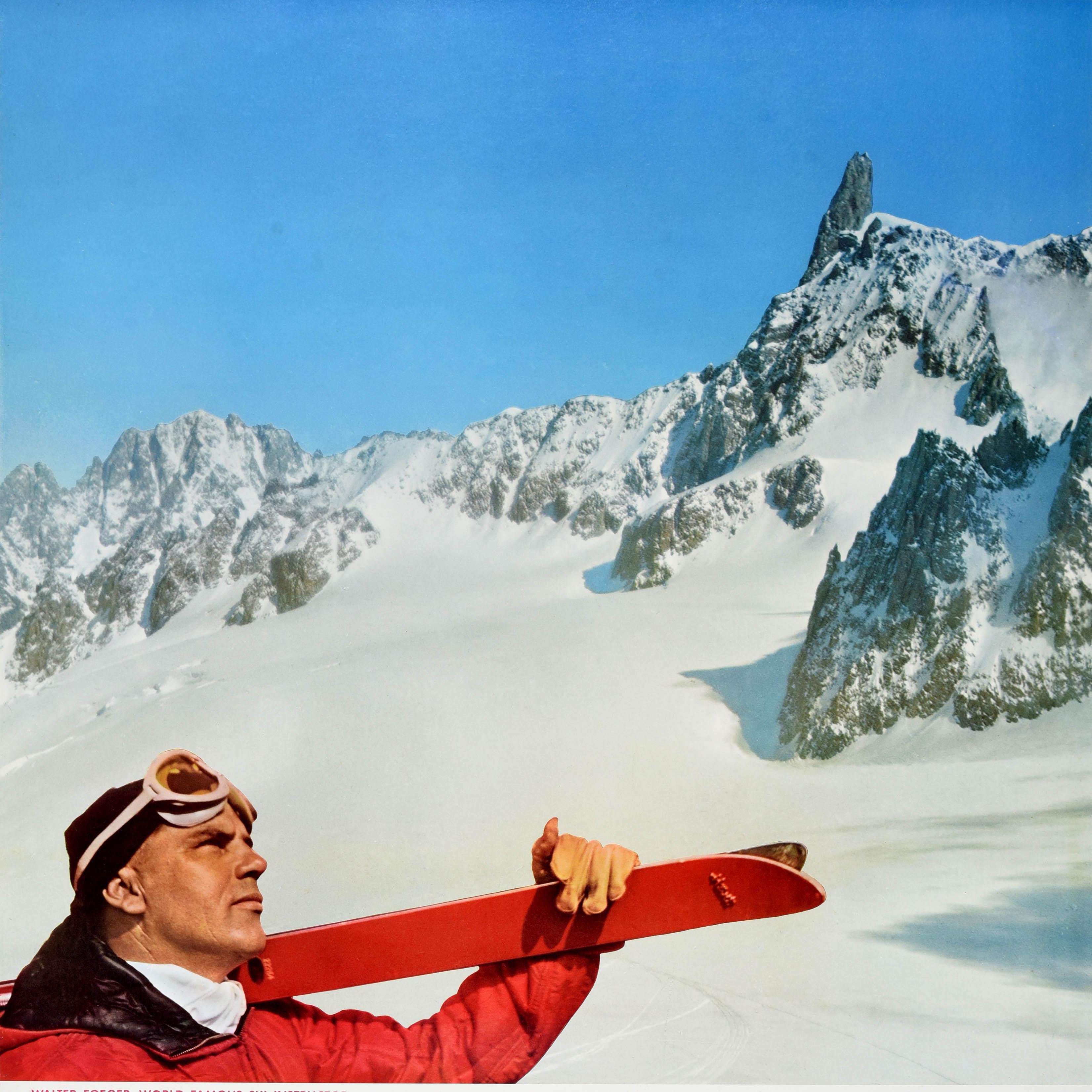 Italian Original Vintage Skiing Travel Poster Ski Italy Alitalia Airlines Walter Foeger For Sale