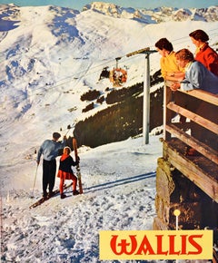 Original Vintage Skiing Travel Poster Wallis Valais Verbier Ski Switzerland