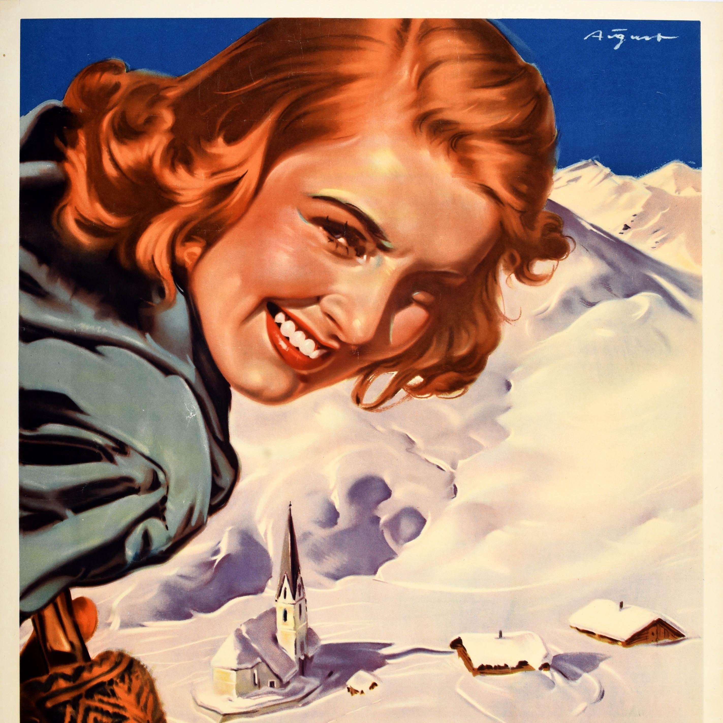 Austrian Original Vintage Skiing Travel Poster Winter Sports in Austria Paul Aigner For Sale