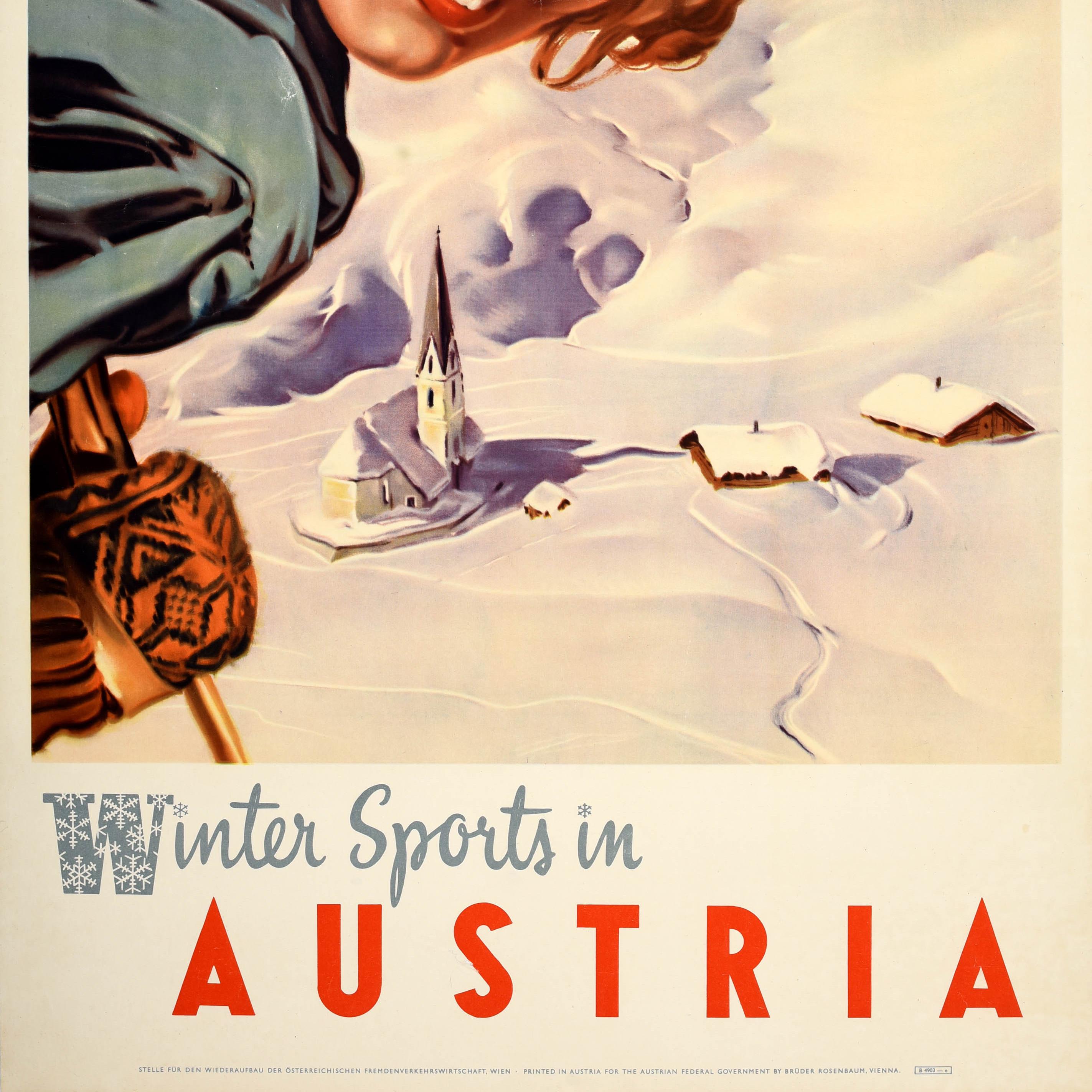 Original Vintage Skiing Travel Poster Winter Sports in Austria Paul Aigner In Good Condition For Sale In London, GB
