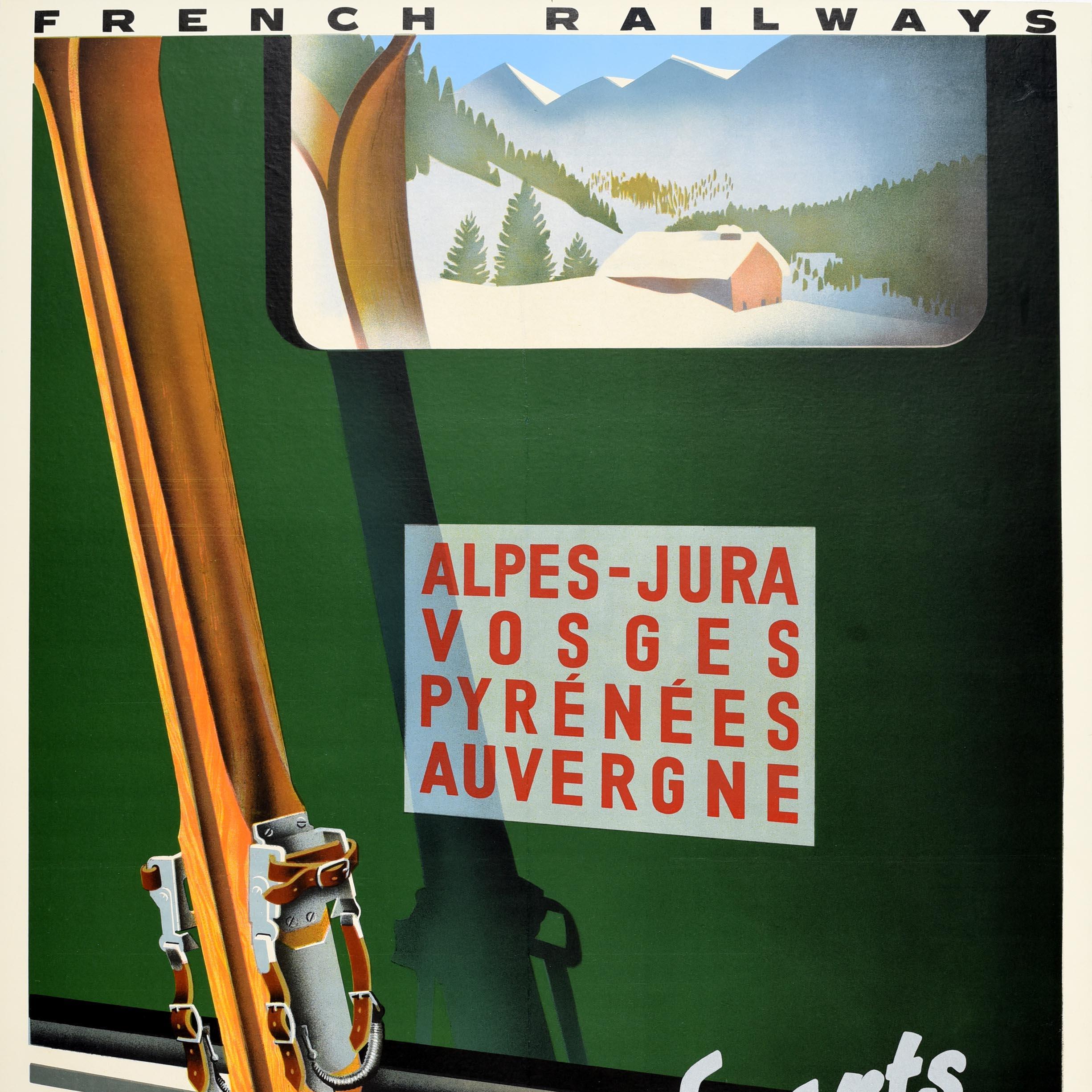 Original Vintage Skiing Travel Poster Winter Sports In France French Railways In Good Condition For Sale In London, GB