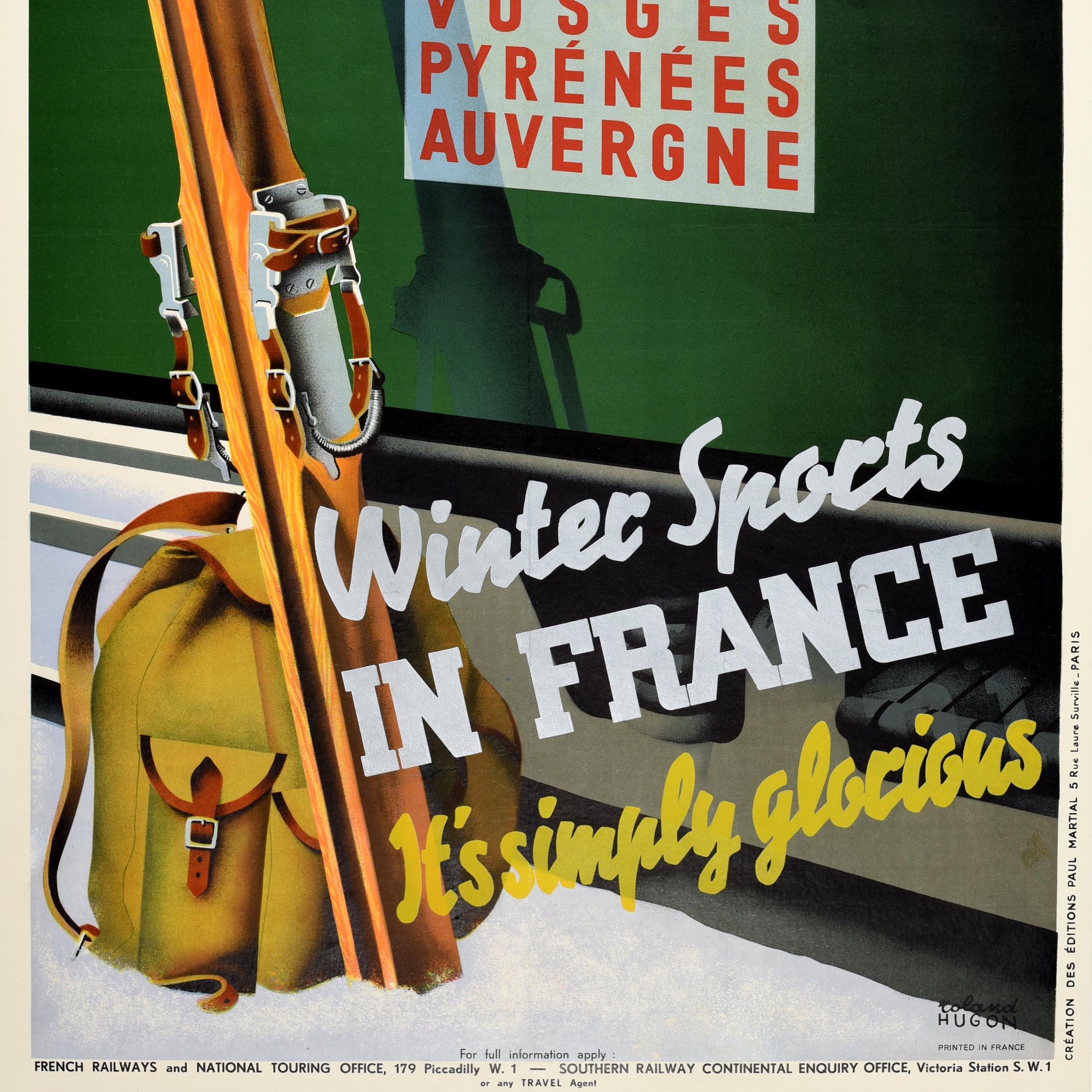 Mid-20th Century Original Vintage Skiing Travel Poster Winter Sports In France French Railways For Sale