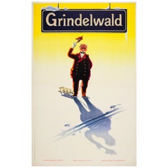 Affiche vintage originale de sports d'hiver par Leupin - Grindelwald Suisse