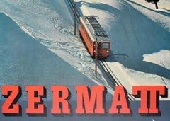 Original Vintage Skiing Winter Sport Travel Poster Zermatt Switzerland Valais