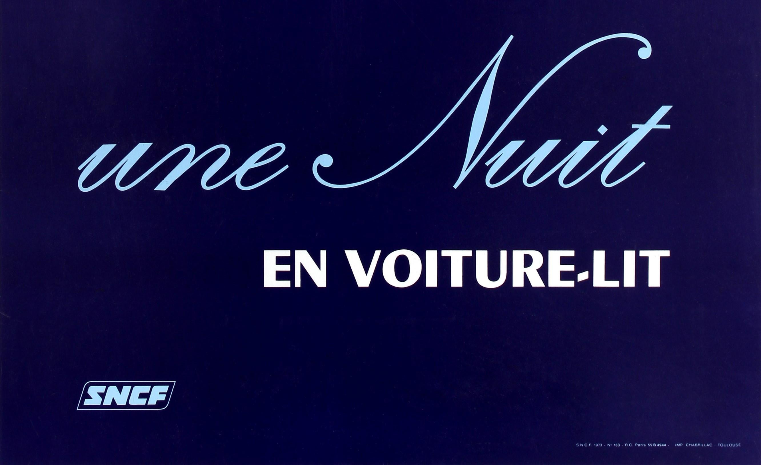 French Original Vintage SNCF Overnight Sleeper Railway Poster - Une Nuit En Voiture Lit
