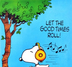 Original Vintage Snoopy Poster Let The Good Times Roll Peanuts Skating Dog Music