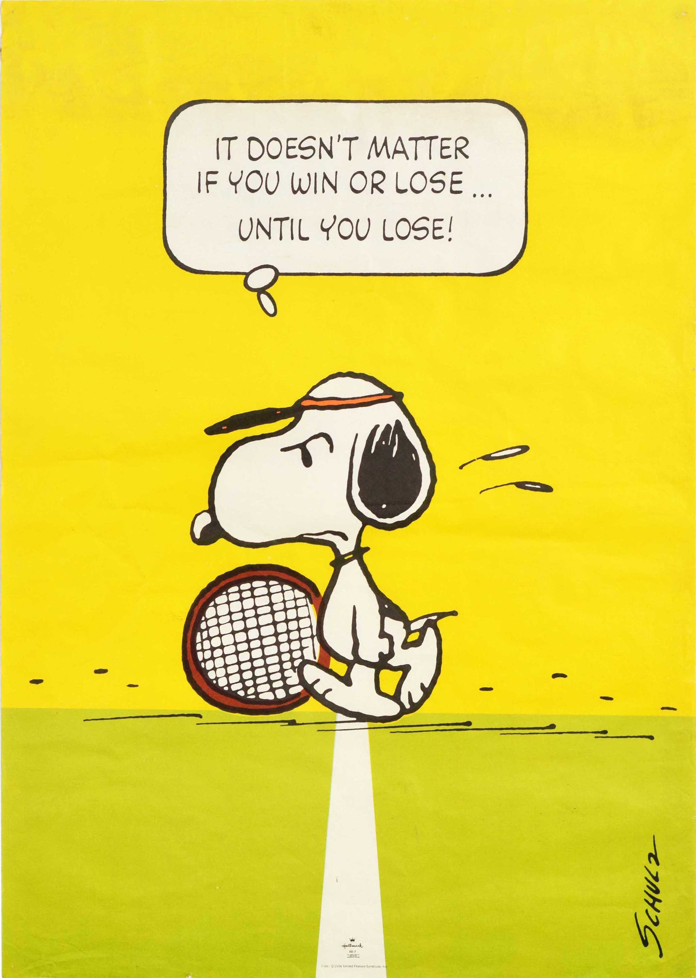 Original Vintage Snoopy Tennis Poster - It Doesn't Matter If You Win Or Lose... In Fair Condition In London, GB