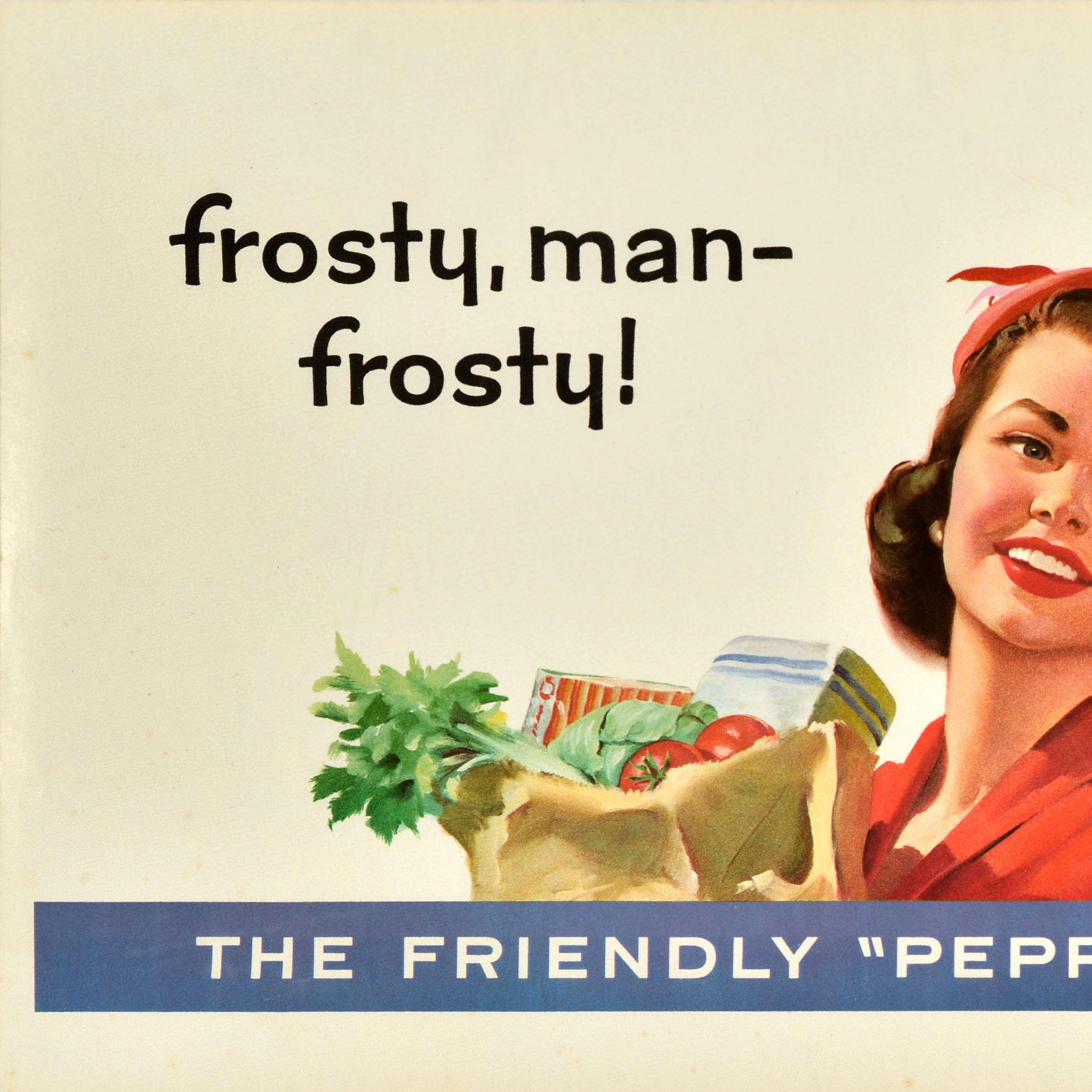 Affiche publicitaire originale vintage pour les boissons douces, Dr Pepper Frosty Man Soda Pop Bon état - En vente à London, GB