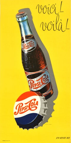 Original Vintage Soft Drink Advertising Poster Pepsi Cola Voici Voila
