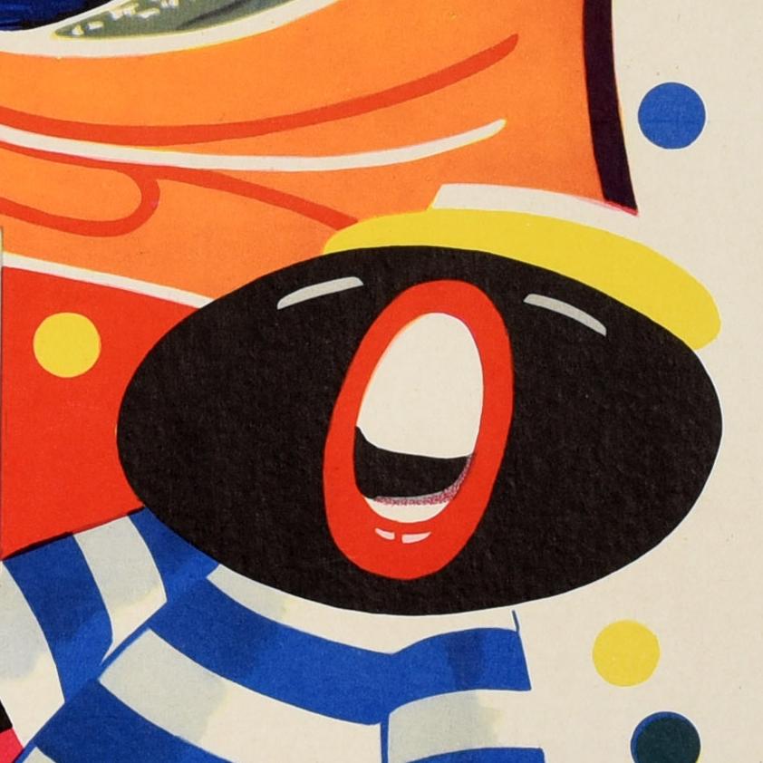 Metà XX secolo Poster di viaggio originale d'epoca del Sud America Carnevale a Rio Brasile Maschera in vendita