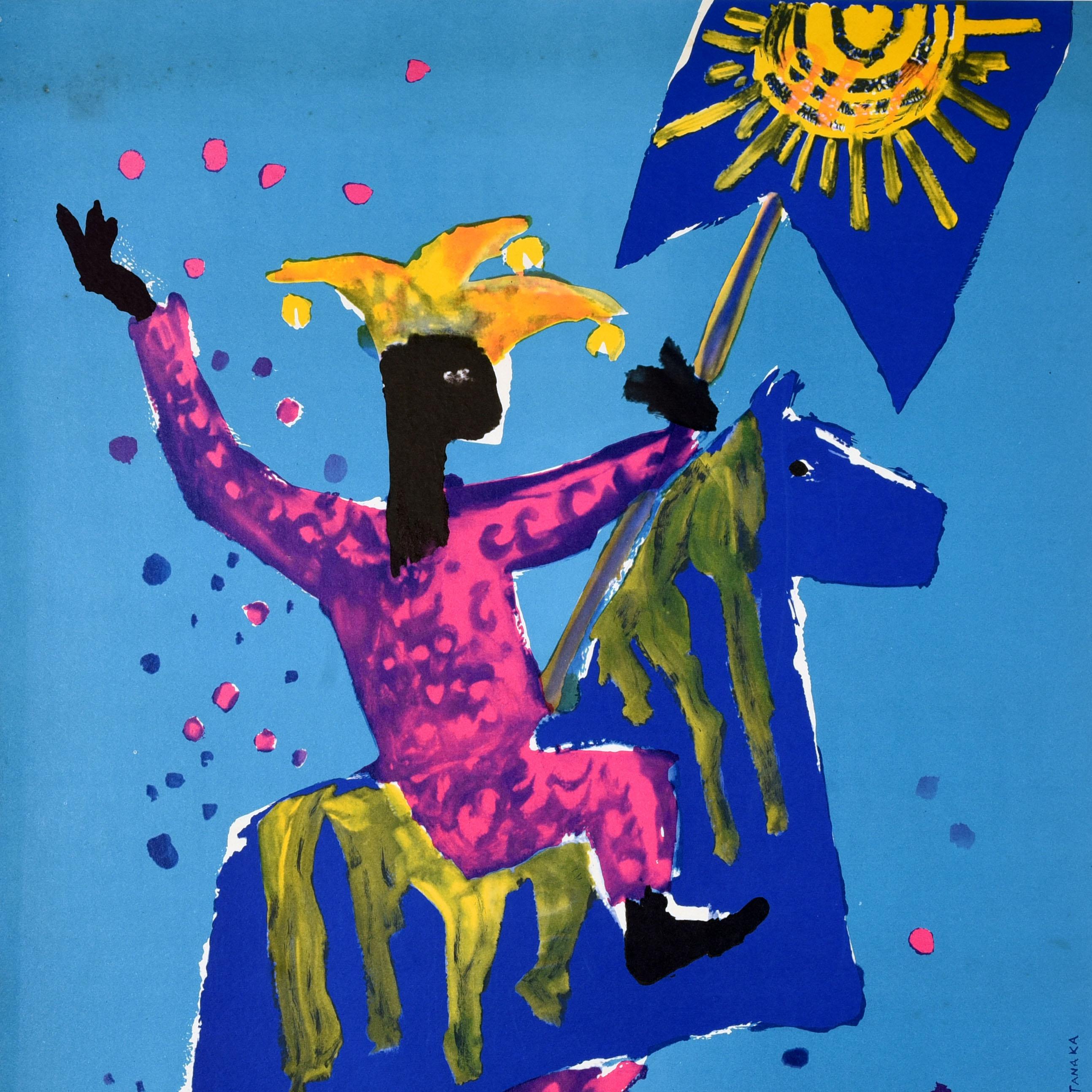 Original Vintage Südamerika Reise Poster Karneval Rio Brasilien Pferd Tanaka (Brasilianisch) im Angebot