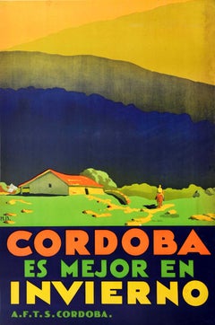 Original Vintage South America Travel Poster Cordoba Argentina Sierras Chicas