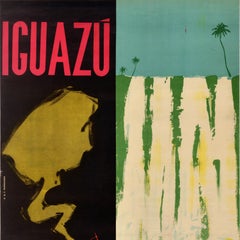 Original Vintage South America Travel Poster Iguazu Falls Argentina Steamer