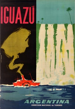 Original Vintage South America Travel Poster Iguazu Falls Argentina Steamer