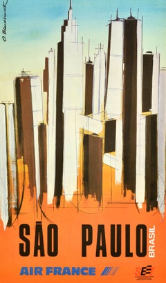 Original Vintage South America Travel Poster Sao Paulo Brasil Air France