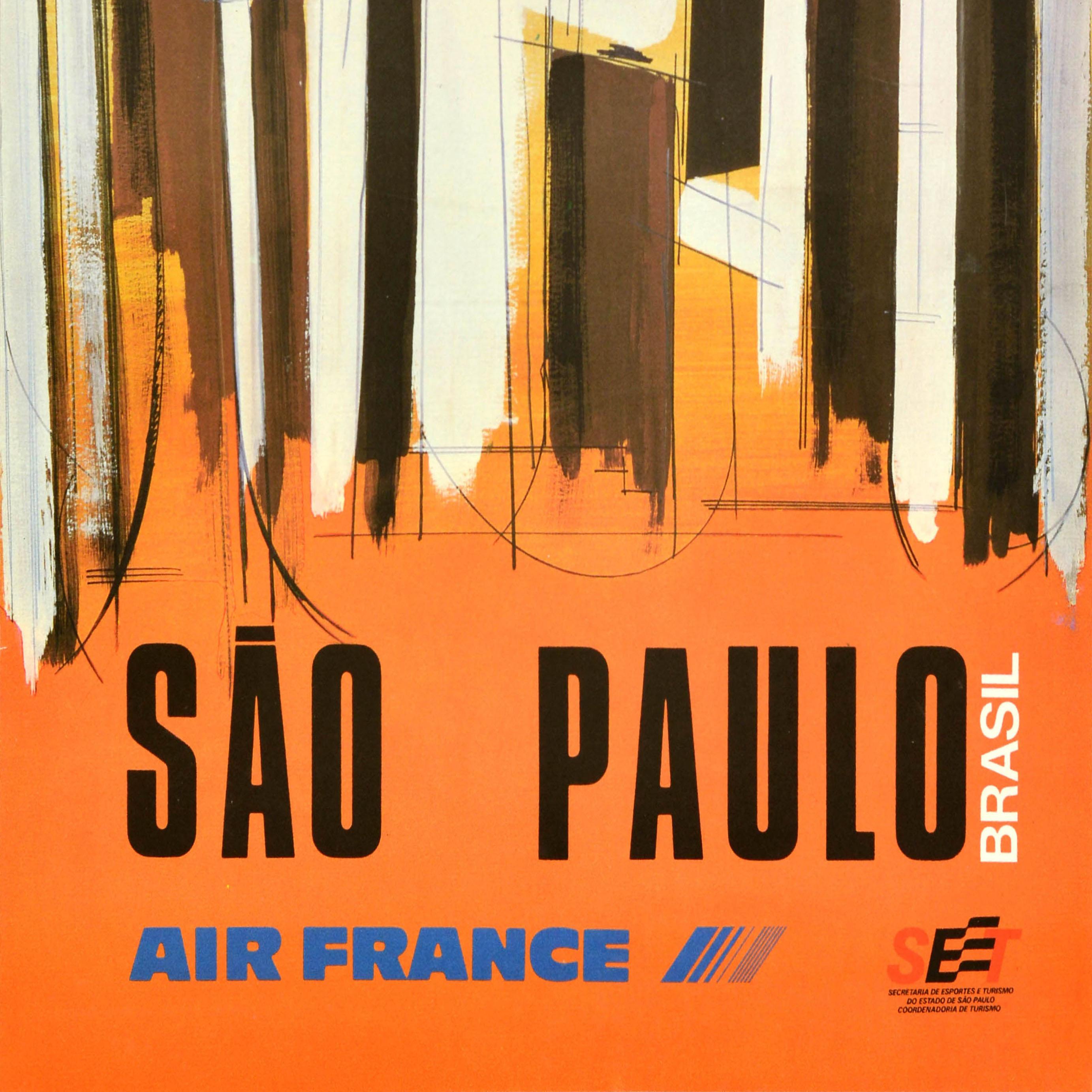 Fine XX secolo Poster di viaggio originale d'epoca per il Sud America San Paolo Brasil Air France in vendita