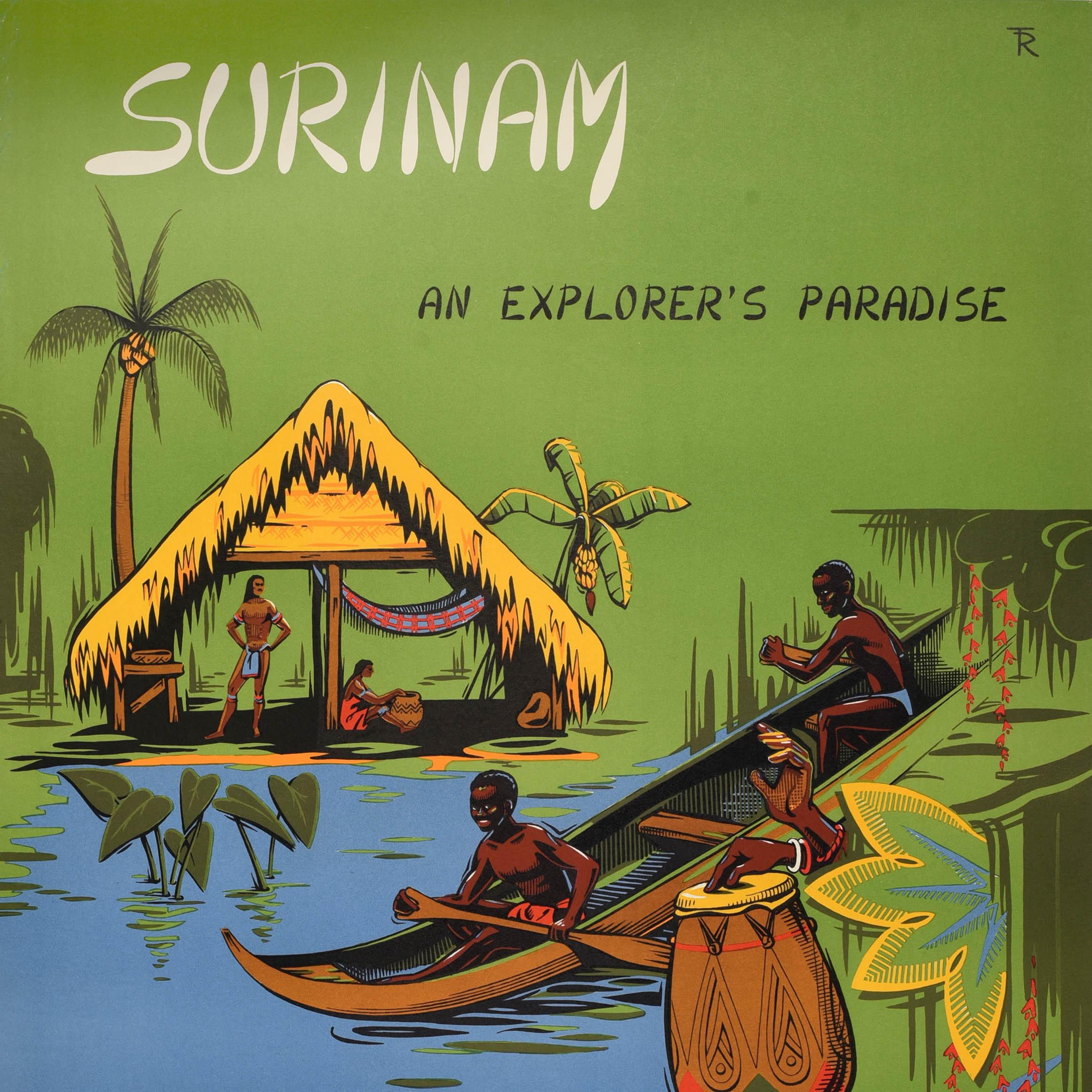 Dutch Original Vintage South America Travel Poster Surinam Suriname Explorers Paradise For Sale