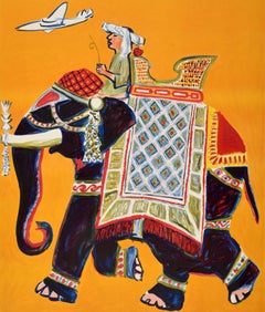 Original Vintage South Asia Travel Poster Air Ceylon Airline Sri Lanka Elephant