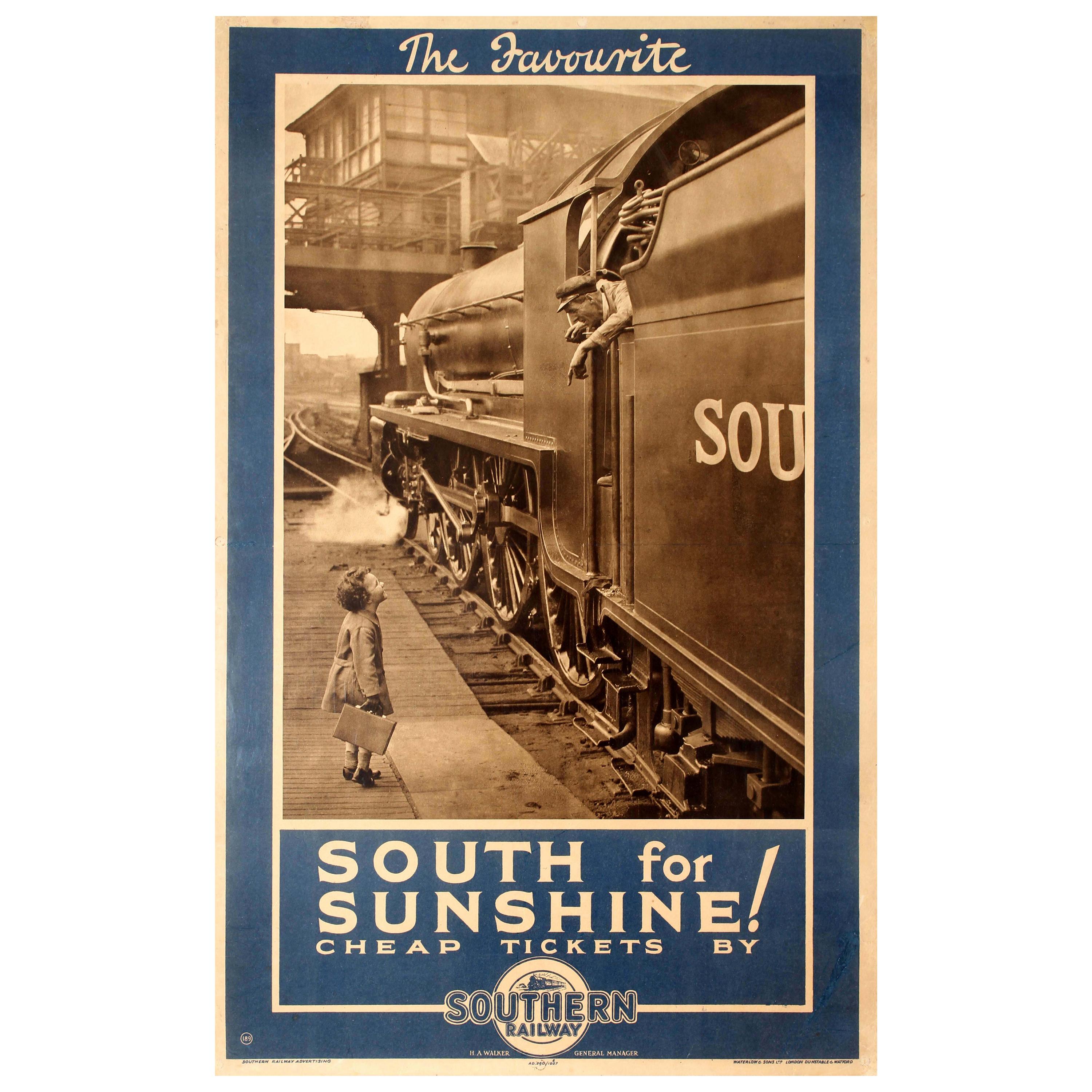 Original Vintage Southern Railway Poster Cheap Tickets to the South for Sunshine