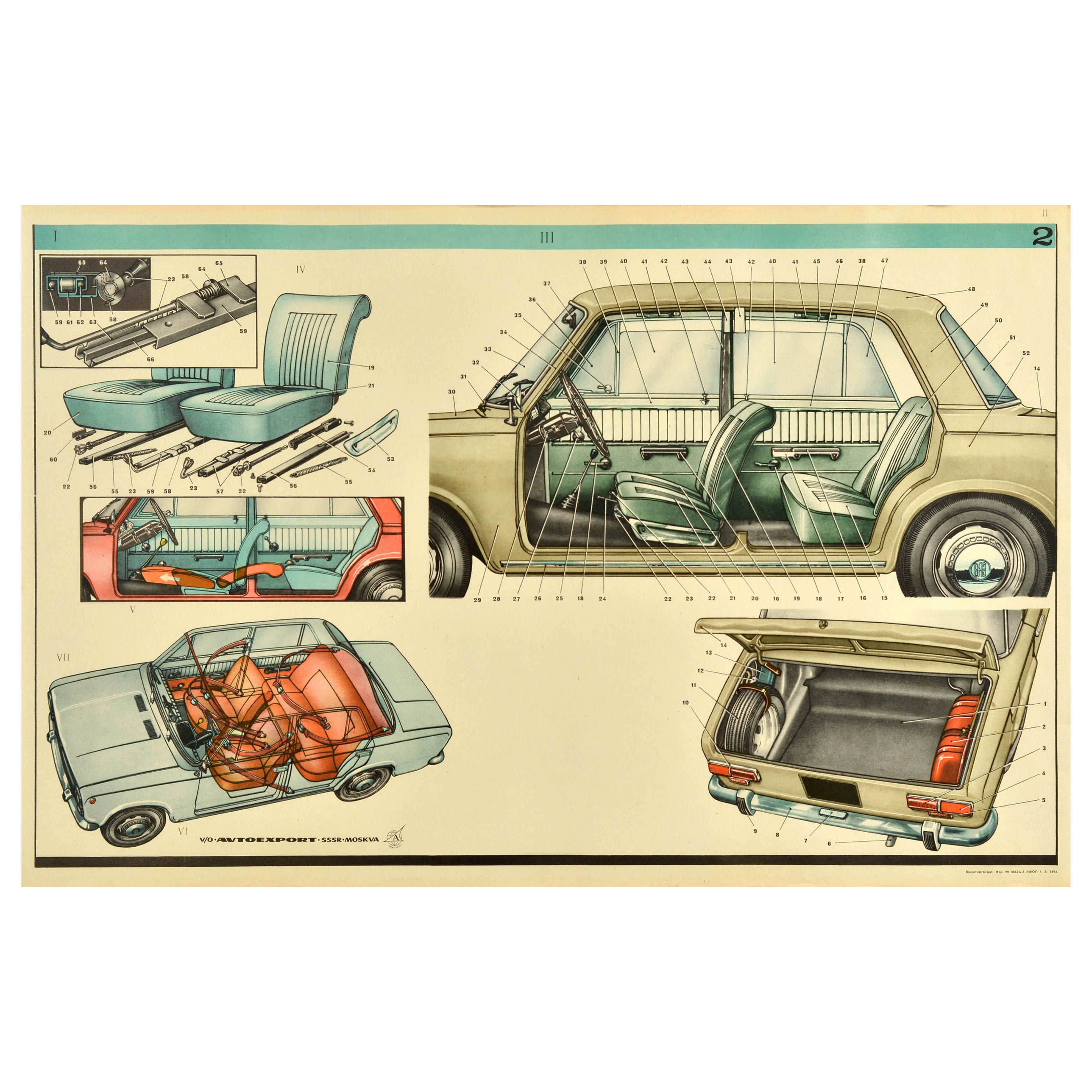 Affiche publicitaire soviétique originale vintage Lada Car AvtoVAZ intérieur URSS Moscou