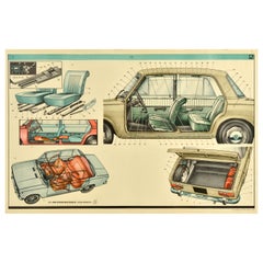 Poster pubblicitario sovietico originale d'epoca Lada Car AvtoVAZ Interior USSR Mosca