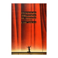 Original Vintage Soviet Advertising Poster Moscow Theatre Festival Intourist Art