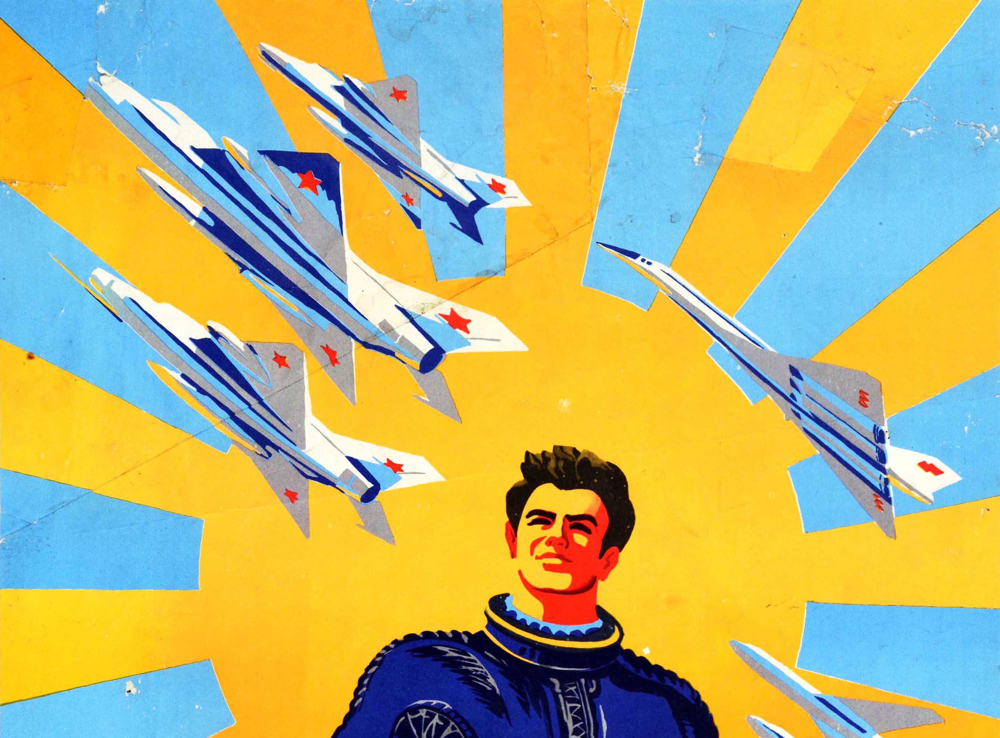 Originales sowjetisches Luftwaffe Militärisches Propagandaplakat Pilot UdSSR TU144, Vintage (Russisch) im Angebot