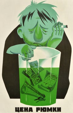 Original Vintage Soviet Anti Alcohol Propaganda Poster Shot Glass Price USSR